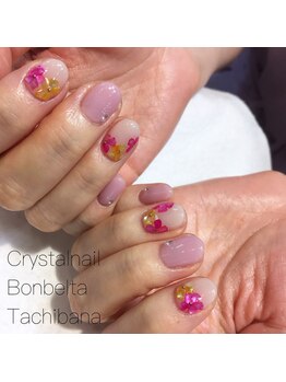 クリスタルネイル ボンベルタ橘店(CRYSTAL NAIL)/クラッシュシェル×花