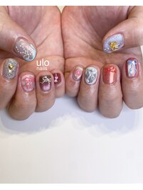 カラフルいろいろリボンネイル