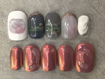 カラネイル 南森町店(calla nail)/モネの睡蓮×オーロラアシメ