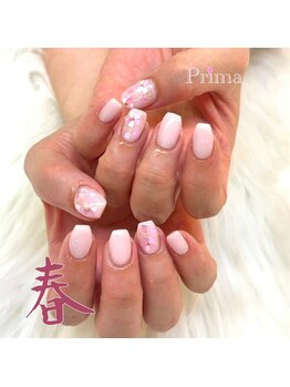 春カラー×桜のホログラムネイル