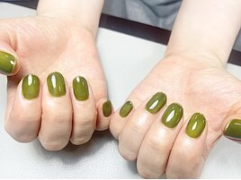 グリーン×先端ゴールドラメ