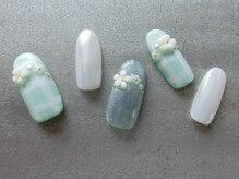 ネイリシャス(NAILICIOUS)/ふんわりチェックフラワーネイル