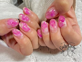 インクで作るピンクネイル