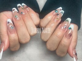 花×カラフル　フレンチネイル