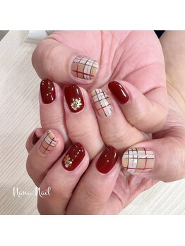 ナナネイル(Nana.Nail)/赤×チェックネイル