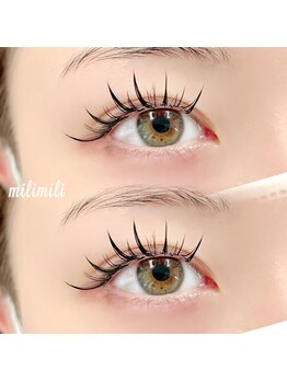 ミリミリ(milimili)の写真/ナチュラルにパッチリ！エクステやまつ毛パーマで流行の束まつ毛♪根元からパッチリ自然な仕上りで持続力◎
