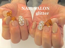 ネイルサロン グリッター(NAIL SALON glitter)/べっ甲×ストーンネイル