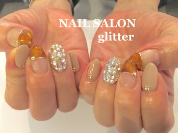 ネイルサロン グリッター(NAIL SALON glitter)/べっ甲×ストーンネイル
