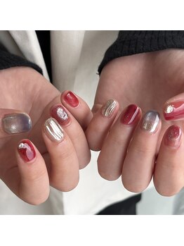 ロカネイルズ(roca nails)/red, blue nuance