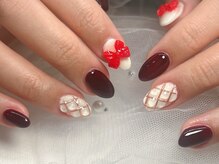 ジョアネイル(JOA Nail)/リボン/ぷっくり/ボルドー