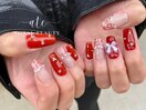 赤ツイードネイル