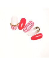 アッシュネイル(Ash nail)/ツイード×赤大人ガーリーネイル