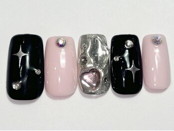 ネイルメゾン 渋谷店(NAIL MAISON)/埋め尽くし黒ピンク￥7000