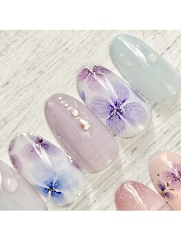 トイロ(toiro)/手書き水彩紫陽花ネイル
