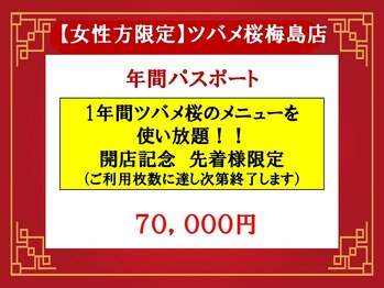 台湾式リラクゼーション男女共用店ツバメ桜梅島店/女性限定【年間パスポート】