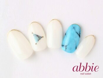 ネイルサロンアビー 北千住店(abbie)/ターコイズ×ホワイト ¥9262