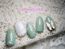 ミスシュガーネイル(MS Sugar Nail)/シンプル定額/ミント蝶々ネイル