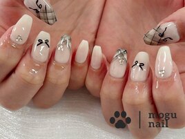 チェックネイル／リボン