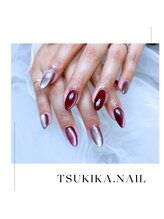 ツキカドットネイル(tsukika.nail)/ボルドー×グレージュマグネット