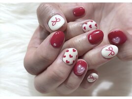 ガーリーリボンハートネイル