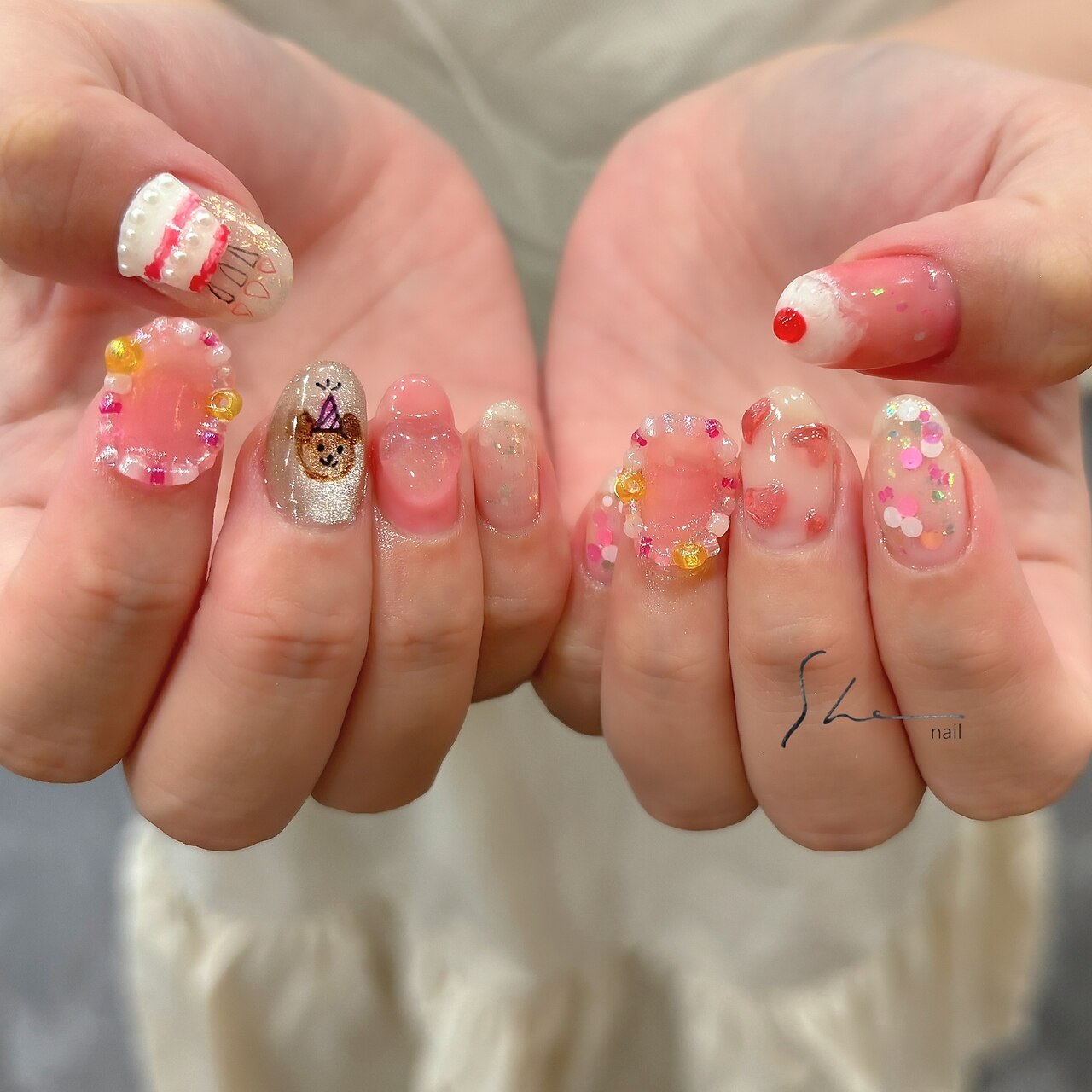 3dネイルパーツ 誕生日 バースデー ネイルパーツ ケーキ パーツ ピンク