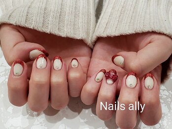 ネイルズアリー 立川店(Nails ally)/ラメフレンチ×リボンパーツ