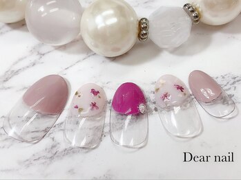 ディア ネイル(Dear nail)/丸フレンチ×押し花