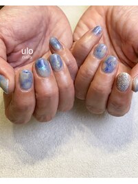 夏の青空フラワーレースネイル