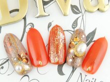 ネイルサロン ディーバ ギンザ(Nail salon Diva GINZA)/オレンジ×ゴールド￥9500