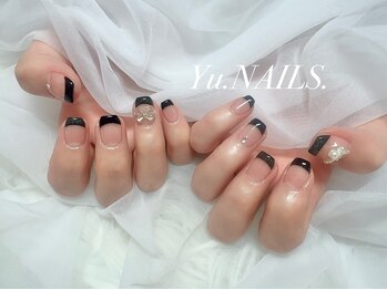 ユーネイルズ 恵比寿(Yu.NAILS.)/夏ネイル◎黒フレンチ◎リボン