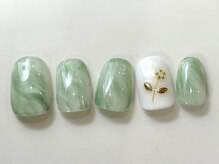 ネイルメゾン 天神店(NAIL MAISON)/緑白ゴールドもやもや¥7000