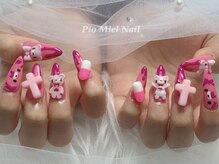 ピオミエルネイル 新宿(pio miel nail)/ピンククロスの甘辛ベアネイル