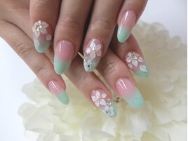 和装和柄着物手書きフラワー3D花