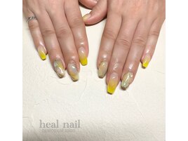 yellow×大理石nail