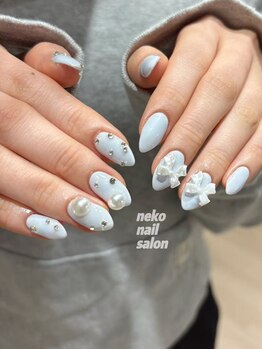 ネコ(Neko)/ワンホンガーリー リボン 水色