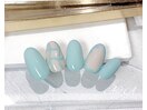 ミント×チェックネイル