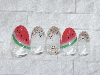 アルセア 上野御徒町店(Alcea)/すいかネイル 夏 キラキラ