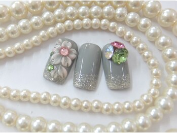 ネイルサロンミキ 横浜(MIKI)/グレーシルバー桜3D緑ブライダル