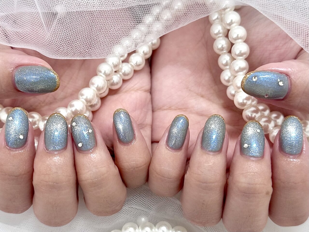 No.334 ネイルチップ　青　ニュアンス　キラキラ　うるうる　シェル　夏　海 No.334 ネイルチップ 青 ニュアンス キラキラ うるうる シェル 夏 海