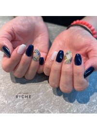 ネイビー×チェックネイル