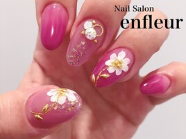 カラーグラデ&手描きお花アート