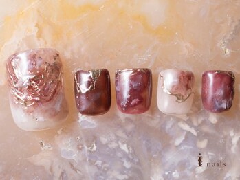 アイネイルズ 吉祥寺店(I nails)/シアーボルドー天然石フット