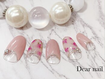 ディア ネイル(Dear nail)/逆フレンチ×小花柄
