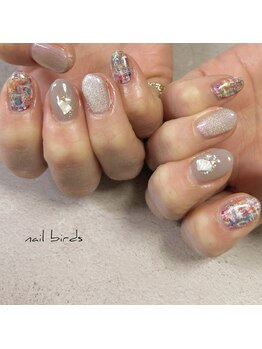 ネイルバーズ(nail birds)/カラフルツイードネイル