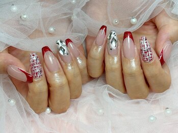 プティ アイビューティ 京橋店(peTiT eyebeauty)/ボルドー ツイードネイル