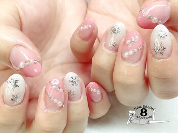 ネイルエイト 新百合ヶ丘(nail8)/冬ピンクグラデーション雪の結晶