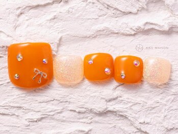 ネイルメゾン 渋谷店(NAIL MAISON)/オレンジラメリボン￥7500