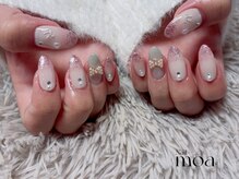 モア(moa)/冬ネイルグラデ　リボン　ネイル