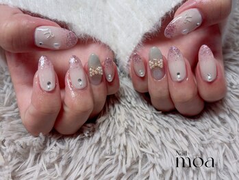 冬ネイルグラデ　リボン　ネイル