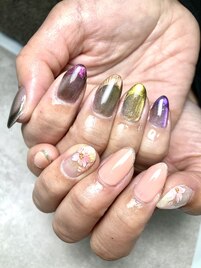 桜ネイル×カラフルフレンチ